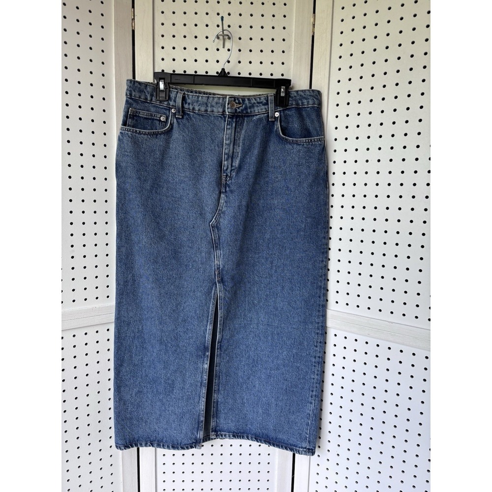 H&M Denim Midi Jean Skirt Women's 12 Cotton Front Split Cottagecore 34" Waist